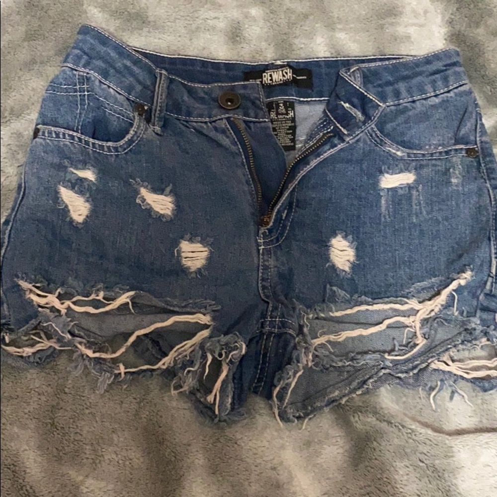 Distressed jean shorts